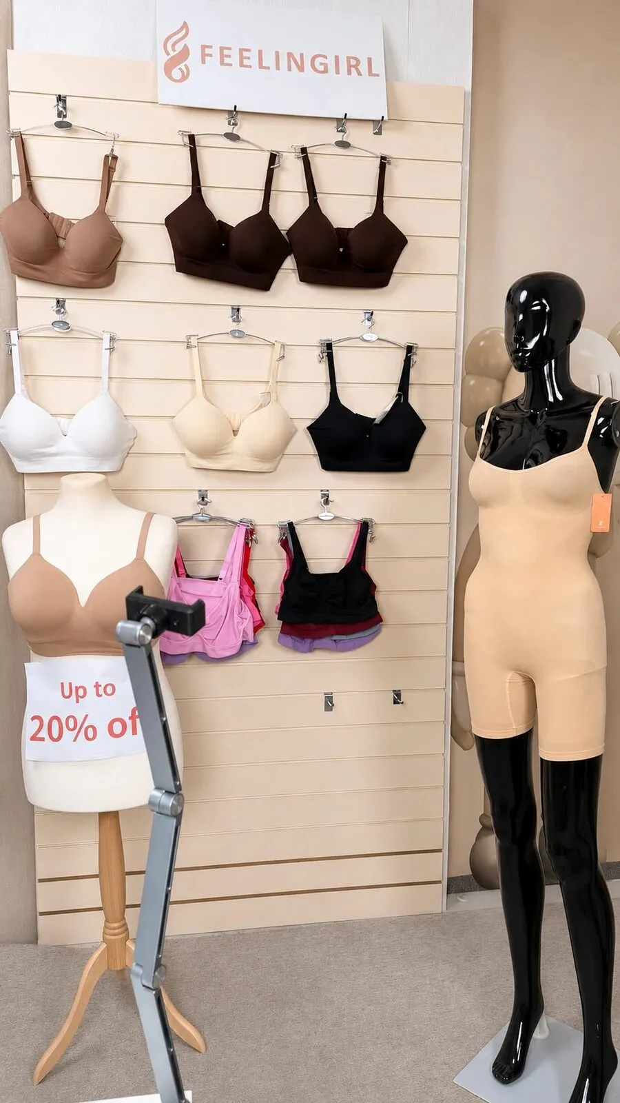 FEELINGIRL shapewear display with a fit mannequin in the studio